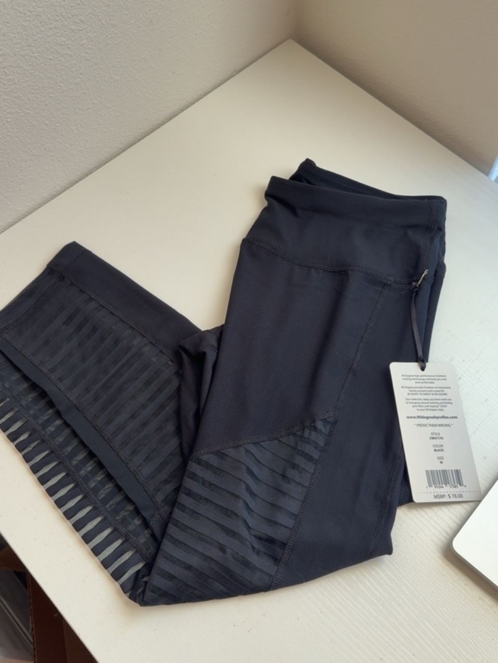 90 Degree By Reflex Black Leggings with Striped Mesh Panels